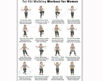 Tai Chi Walking Workout Poster, Mindfulness Moving Meditation Wall Art