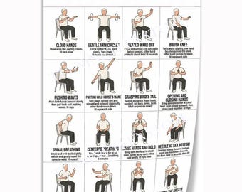 Senior Tai Chi Chair Exercises Poster, Seated Workout Chart, Qi Gong Wall Art
