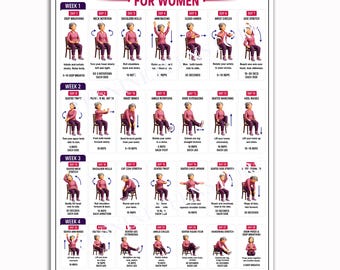 28 Day Chair Tai Chi Challenge Poster, Chair Yoga Workout Guide Print