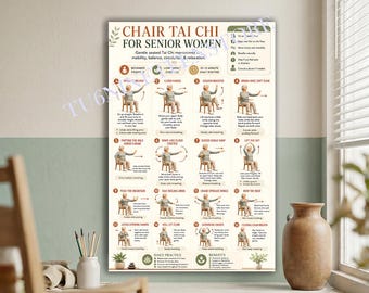 Chair Tai Chi for Senior Women Poster, Seated Exercise Guide Wall Art