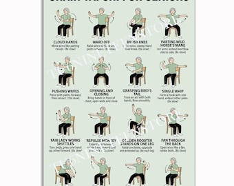 Chair Tai Chi For Seniors Poster, Seated Workout Chart, Qi Gong Wall Art