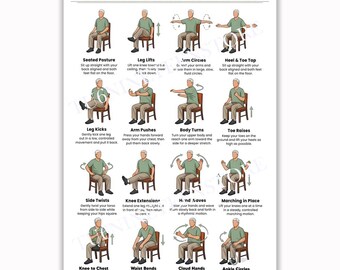 Chair Tai Chi Workout Poster, Seated Yoga Print, Senior Fitness Wall Art