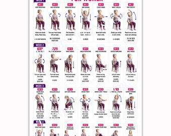 28 Day Chair Tai Chi Challenge For Women Poster, Seated Workout Chart Print
