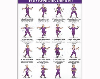 Tai Chi Walking Workout Poster, Qi Gong Exercise Chart for Seniors