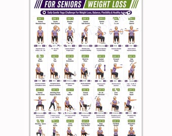 28 Day Chair Yoga For Seniors Poster, Gentle Yoga Challenge Chart Print