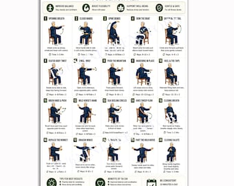 Tai Chi Chair Exercises Poster for Senior Men, Seated Workout Chart