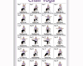 30 Day Chair Yoga Poster, Senior Workout Wall Art, Chair Yogas Guide for Seniors