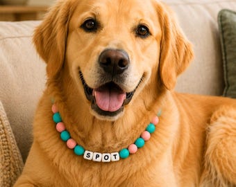 Collana dell'amicizia personalizzata con perline, perline in silicone, regalo personalizzato per la mamma di un cane, collana per cuccioli, accessorio per animali domestici, collana con nome del cane e perline, personalizzata