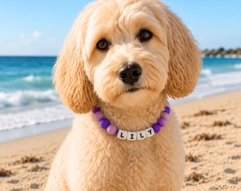 Collana dell'amicizia personalizzata con cane viola, perline in silicone, regalo personalizzato per la mamma di un cane, collana per cuccioli, accessorio per animali domestici, collana con nome del cane e perline, personalizzata