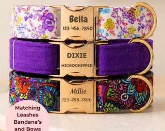 Collare per cani personalizzato con motivo floreale, fibbia incisa, nome personalizzato, regalo per la mamma del cane, nuovo accessorio per cuccioli, collare regolabile fatto a mano, cinque taglie