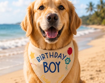 Bandana di compleanno per cani, regalo personalizzato per animali domestici con nome per la mamma del cane, idea regalo per un nuovo cucciolo, bandana di compleanno per il giorno del passaggio, accessori per animali domestici