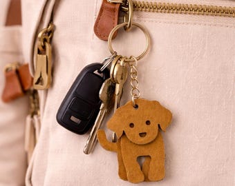 Portachiavi in pelle a forma di cane, regalo per la mamma di un cane, nuovo portachiavi in pelle artigianale a tre pezzi con ciondolo ondeggiante, accessorio per animali domestici per borse e zaini