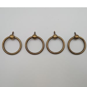 Vintage Brass Ring Pull Drawer Handles Set of 4 Aged Patina 2 Inch