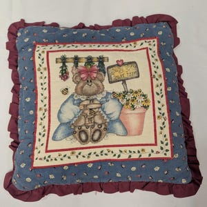Quilted Sleeping Bag Blanket Blue Cotton Teddy Bear Nap time 39x40 CottageCore