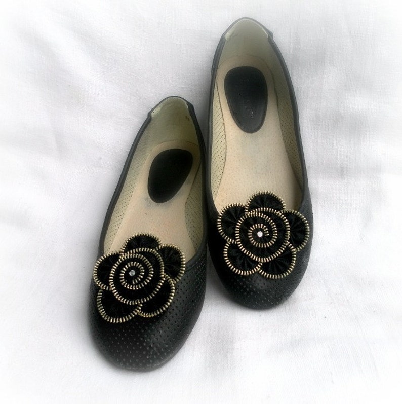 Zipper flower shoe clip zipper flower black flower shoe Etsy