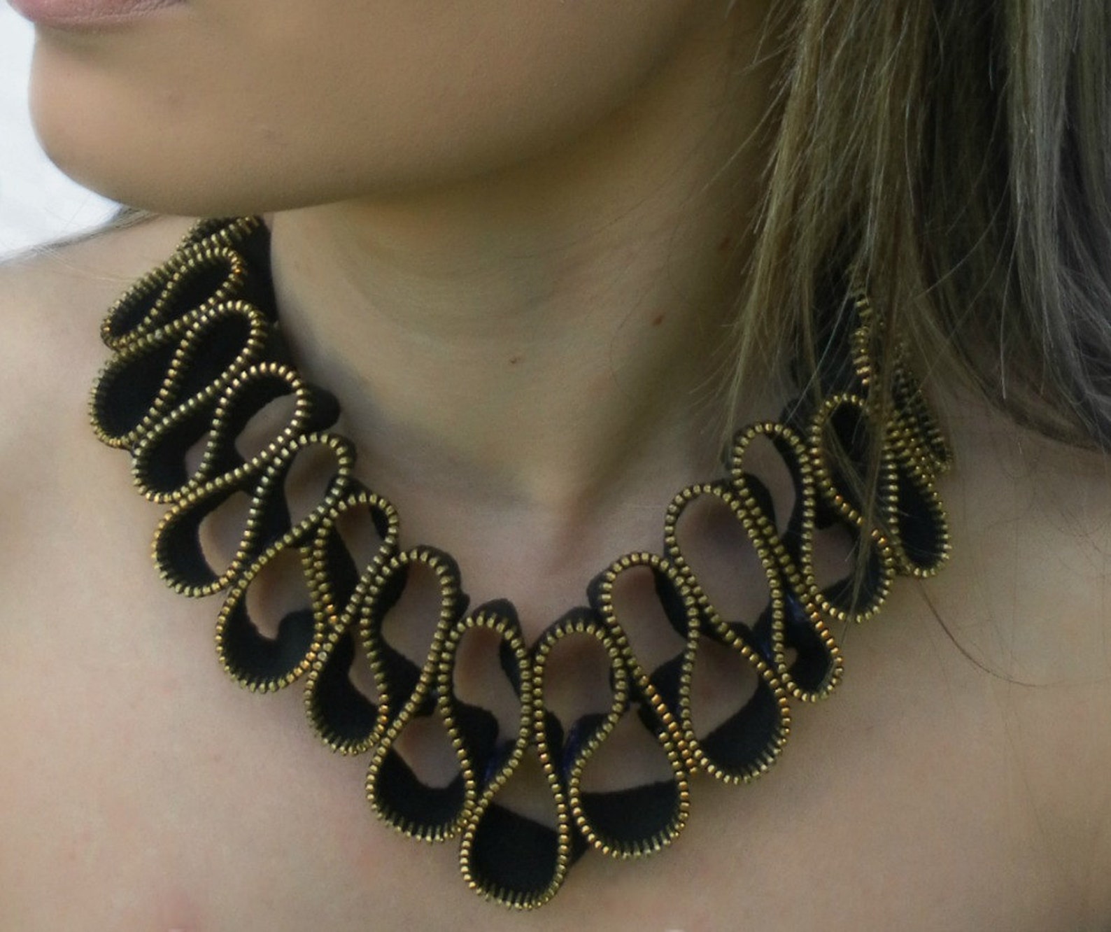 Zipper necklace vintage zippers metal chain gold tone 45 Etsy