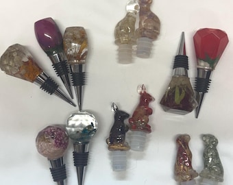 Bouchon de bouteille en résine fait main | Motifs floraux, animaux, décoration de bar à vin