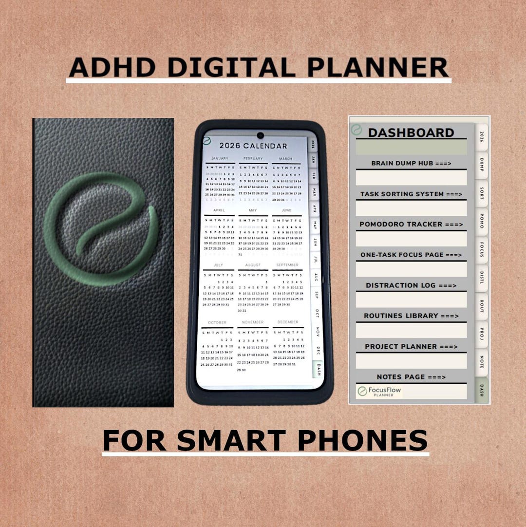 ADHD Digital Planner for Smart Phones| Focusflow Hyperlinked PDF ...