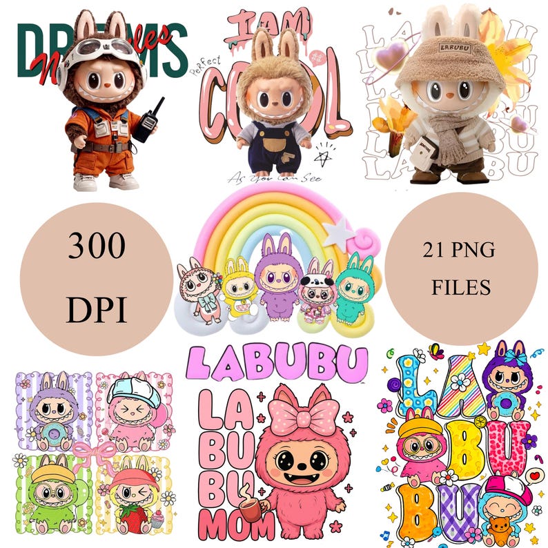 Labubu PNG Bundle, Cute Labubu Clipart, 21 PNG Files , Kawaii Cartoon ...