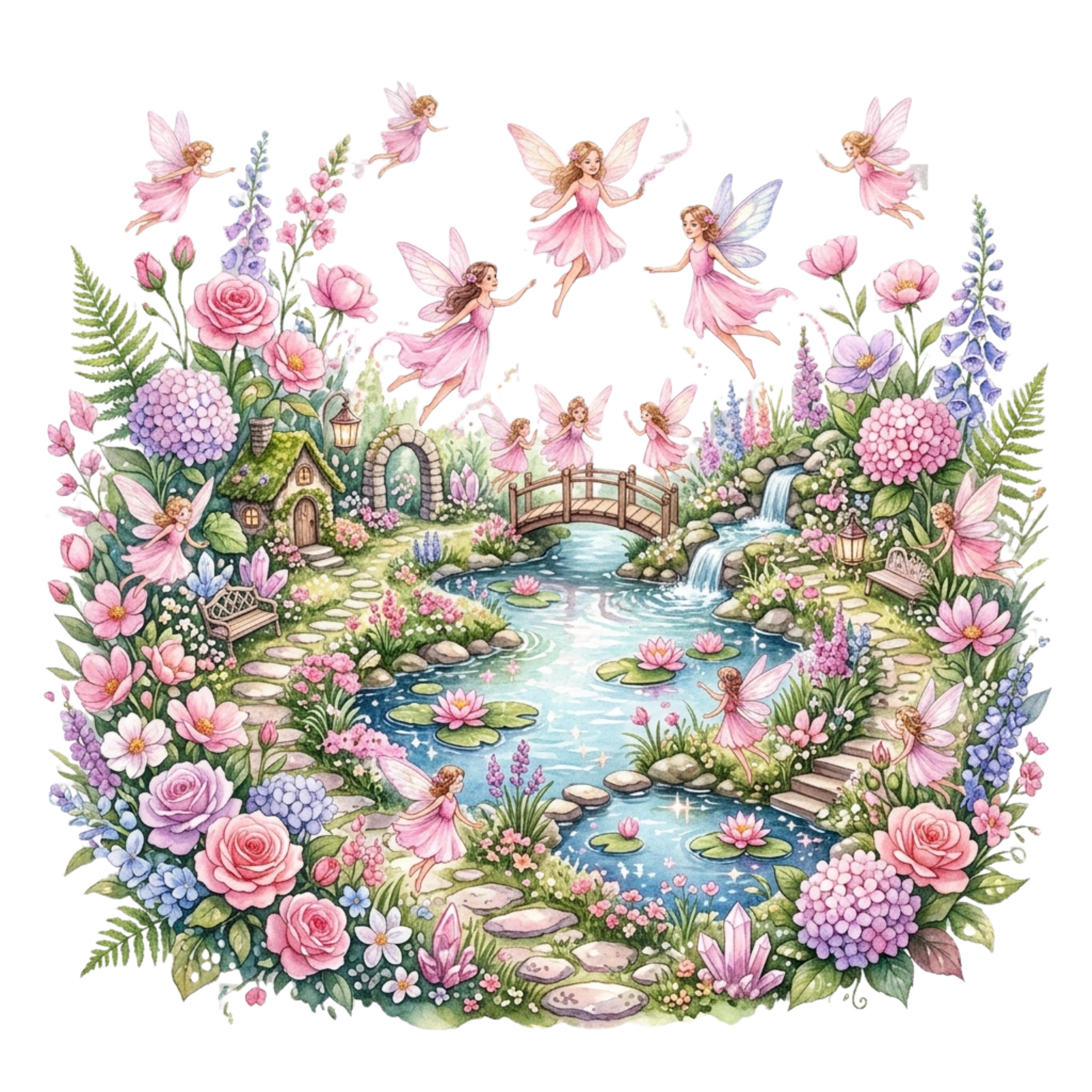 Watercolor Magical Garden Fairies Clipart Bundle PNG | Cute Nature and ...