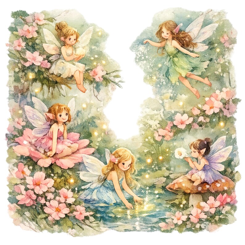 Watercolor Magical Garden Fairies Clipart Bundle PNG | Cute Nature and ...