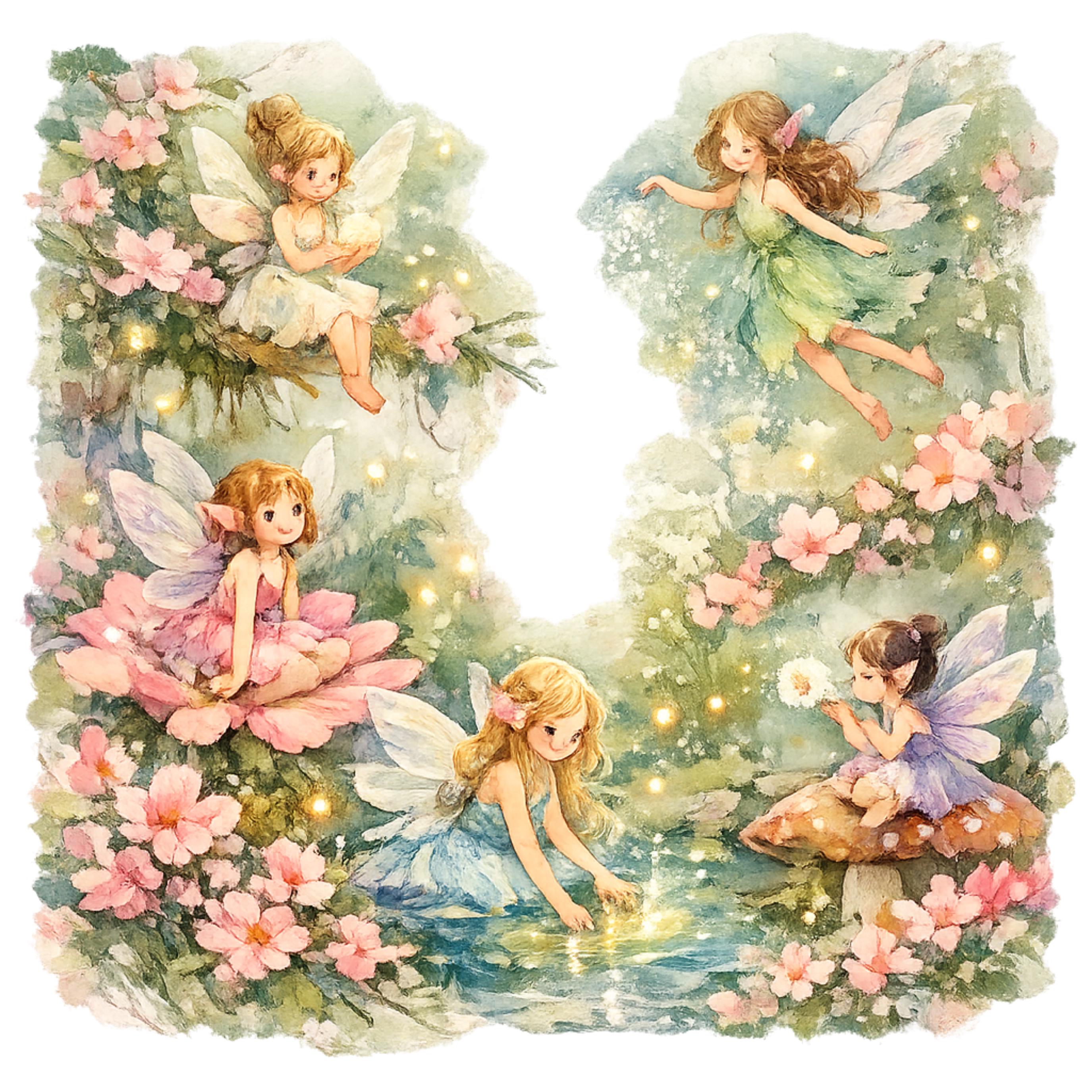 Watercolor Magical Garden Fairies Clipart Bundle PNG | Cute Nature and ...