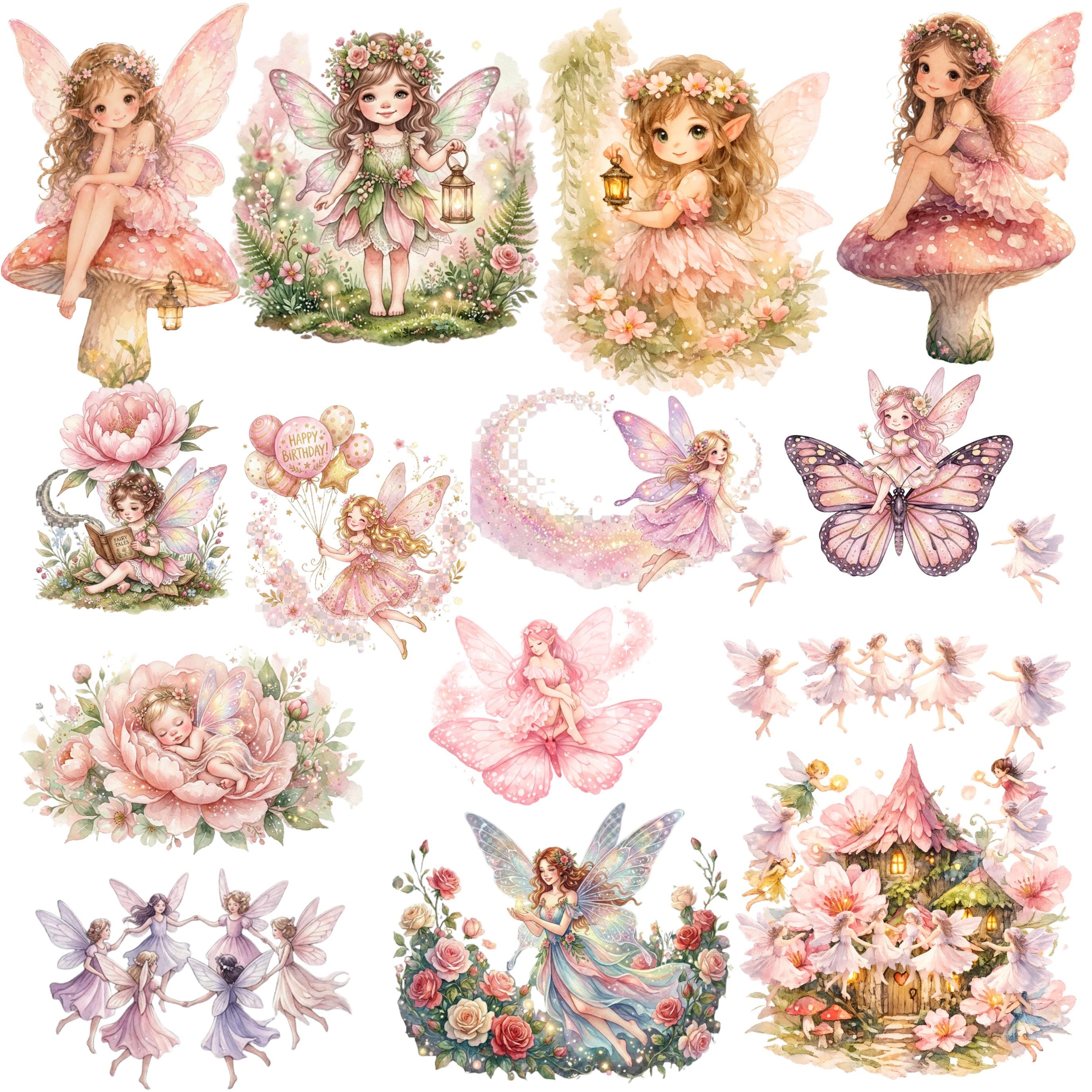 Watercolor Magical Garden Fairies Clipart Bundle PNG | Cute Nature and ...