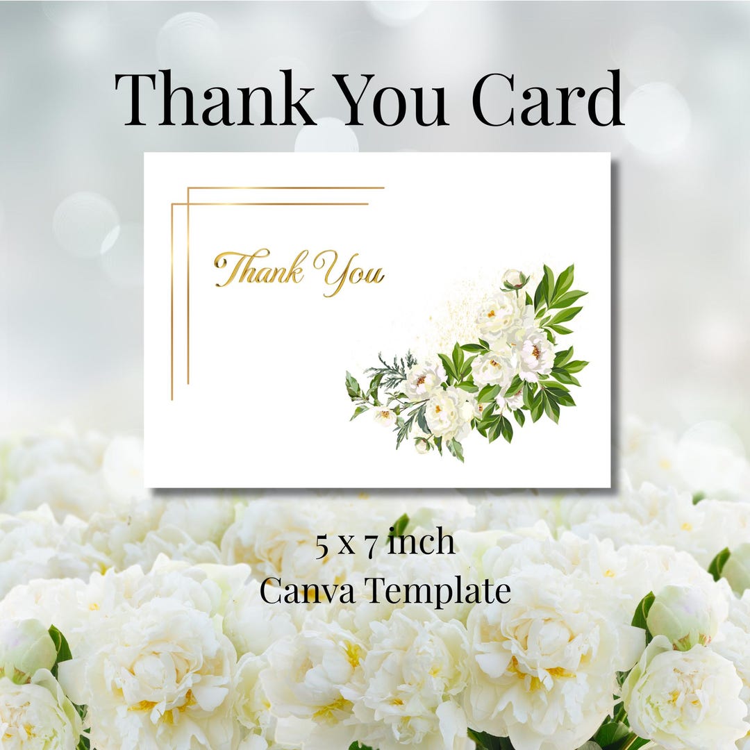 Peony Thank You Card Template Editable Canva 5x7 Inch Floral Card ...