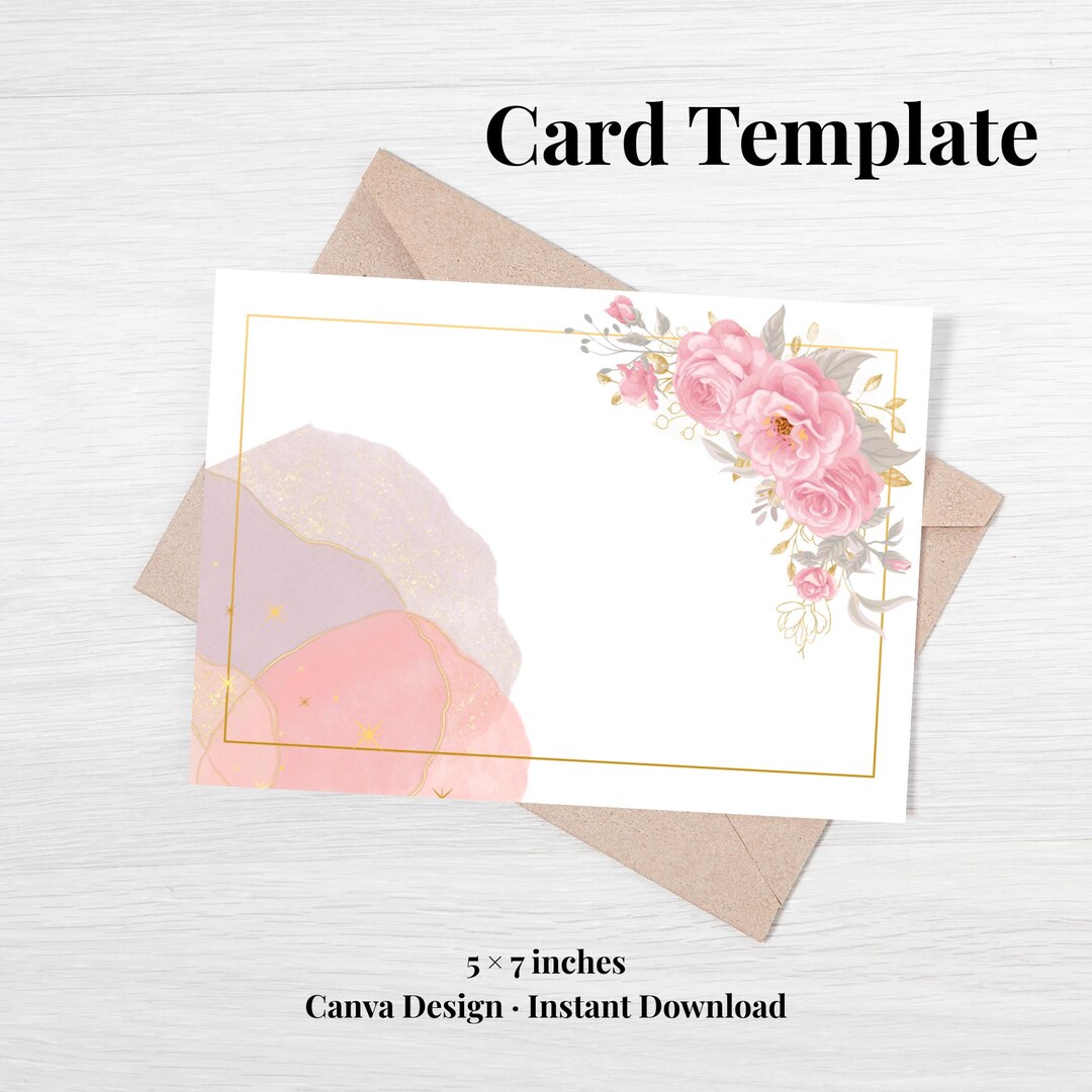 Pink Floral Thank You Card Template, Editable Canva 5x7 Card, Printable ...