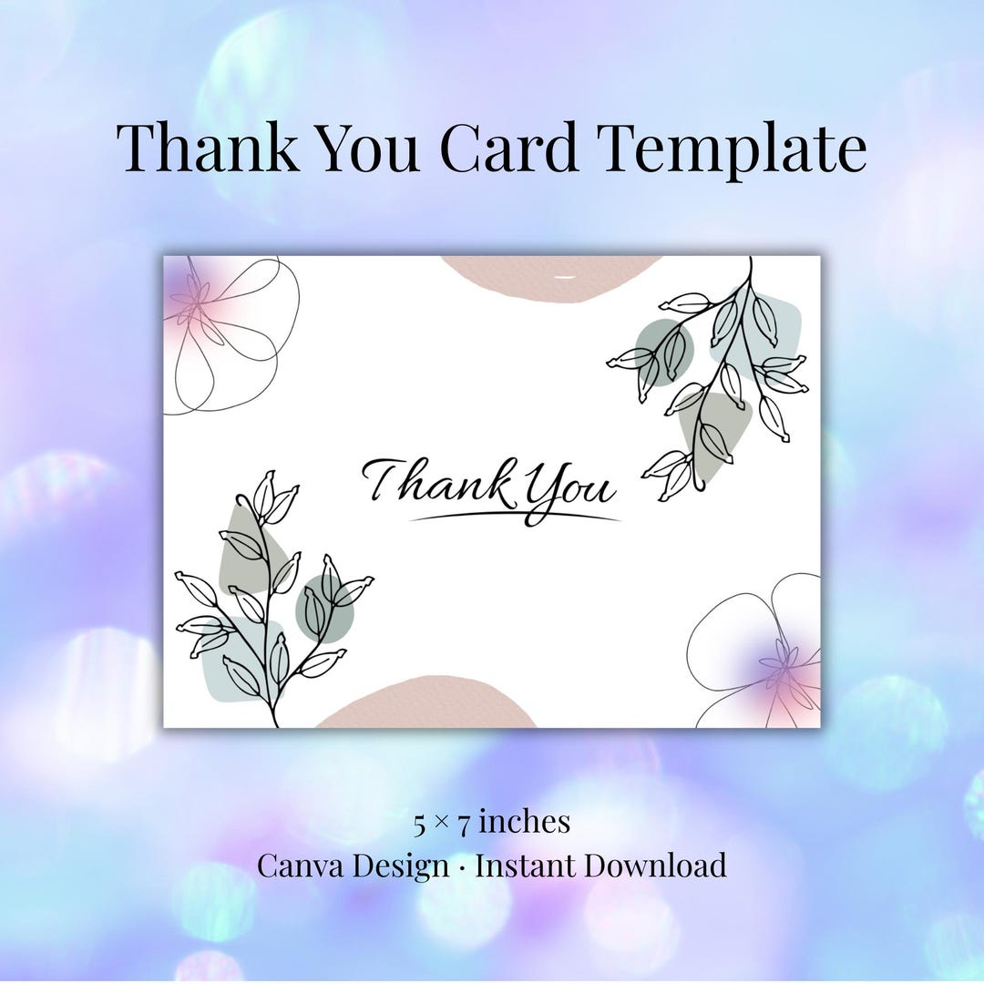 Editable Thank You Card Template Botanical Line Art Design 5 X 7 Inch ...