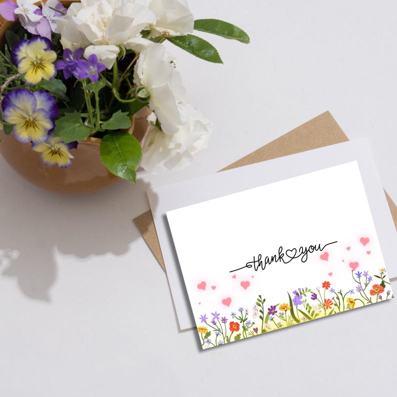 Thank You Card Template 5x7 Inches Editable Canva Template Wildflower ...