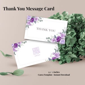 Purple Floral Thank You Card Template, Editable Canva Thank You Card, QR Code Insert Card, Business Thank You Note
