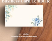 Blue Floral Business Card Template, Editable Canva Shop Card, Elegant Botanical Small Business Card, Printable 3.5x2