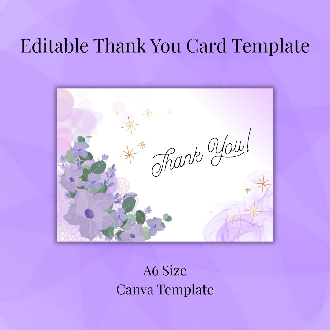 Editable Thank You Card Template Purple Clematis Floral Design A6 Canva ...