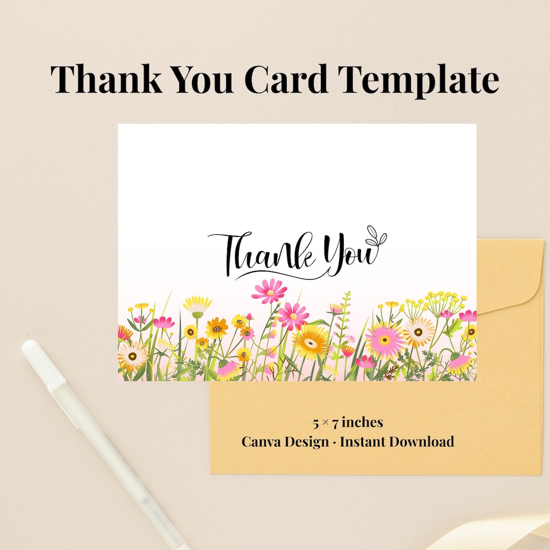 Bright Floral Thank You Card Template 5x7 Colorful Wildflower Design ...