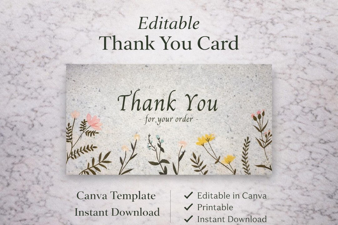 Floral Thank You Card Template, Editable Canva Thank You Card, Small ...