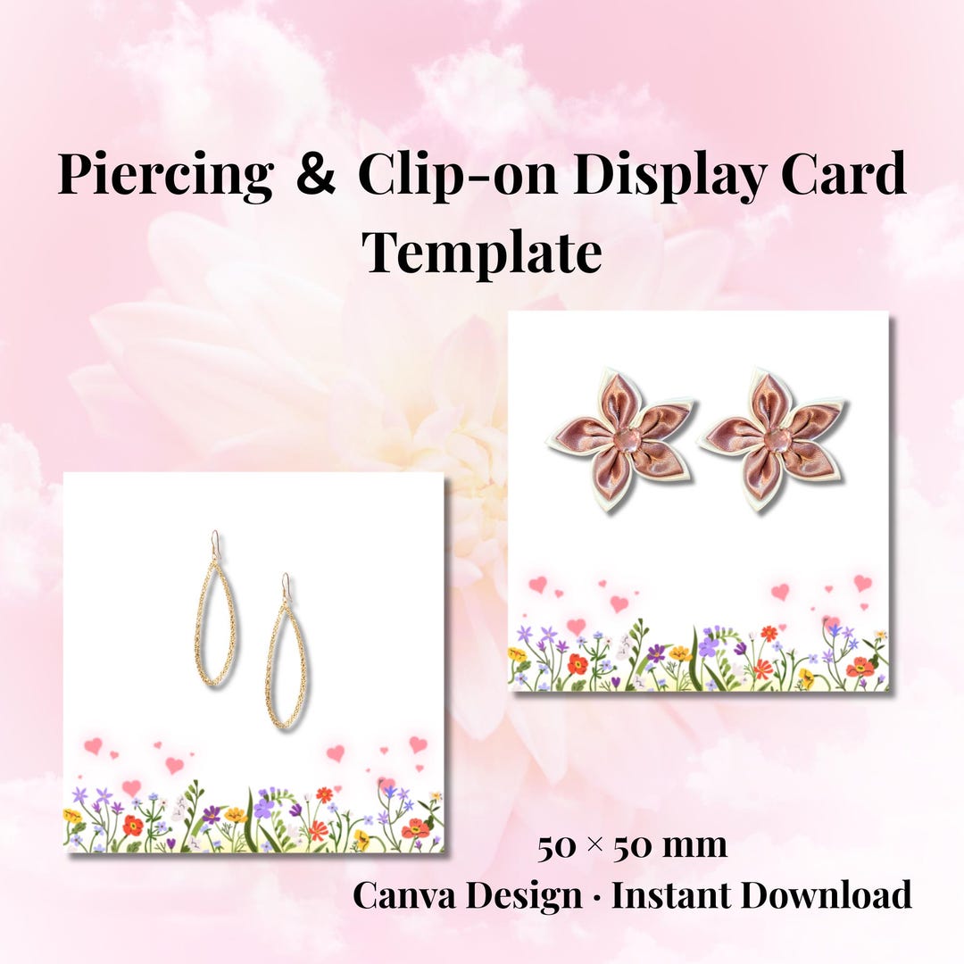 Earring and Clip on Display Card Template 50x50 Mm Editable Canva ...