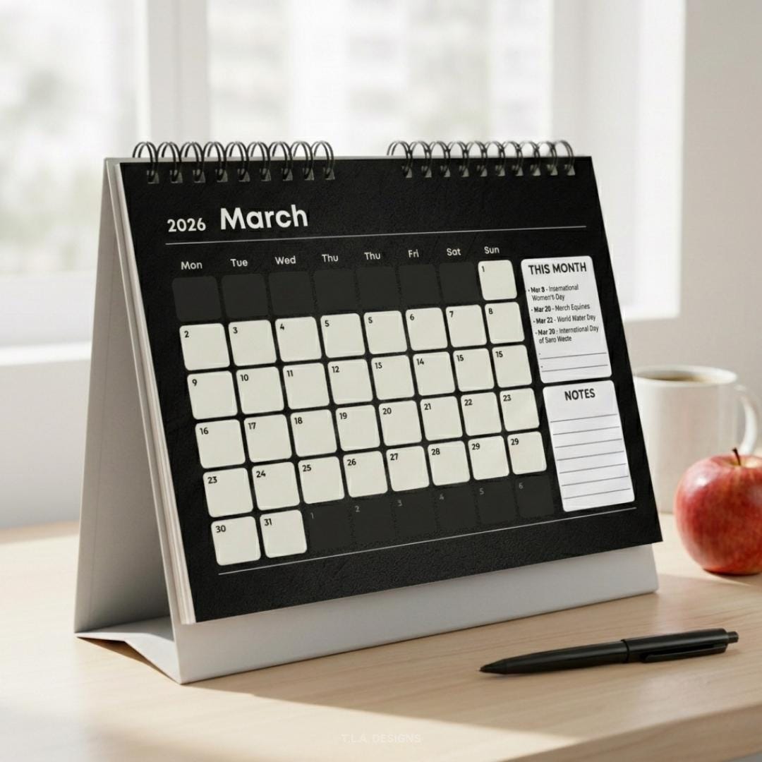 2026 Kalender zum Ausdrucken, A5 Monatsplaner, Kleiner Tischkalender