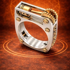 Steampunk Mechanical Ring, Kinetic 925 Silver Steampunk Gear Ring for Men - Spinning Engine Gear Movement Statement Piece For men & women.