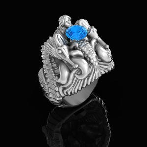 Mermaid Ring Sterling Silver Blue Stone Ring, Ocean Inspired Statement Ring, Fantasy Jewelry, Handmade 925 Silver Ring Gift, Unisex Ring.