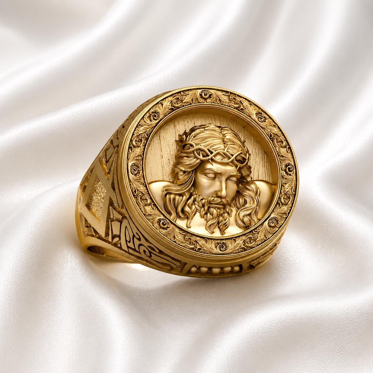 Jesus Round Ring, Jesus Head Ring, Catholic Christian Ring, Jesus