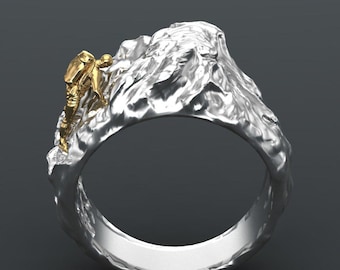 Mountain Climber Ring, Adventure Hiking Ring, Summit Explorer Jewelry, 925 Silver Ring, Climber Accent Ring, Outdoor Enthusiast Men's Gift.