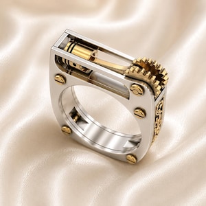 Steampunk Mechanical Ring, Kinetic 925 Silver Steampunk Gear Ring for Men - Spinning Engine Gear Movement Statement Piece For men & women.