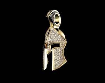Spartan Helmet Pendant, 925 Silver Pendant, 14K Gold Plated Warrior Necklace, Shield Pendant, Medieval Inspired Jewelry, Statement Charm.