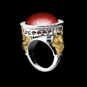 Men Silver Bull Head Ring , Men Ruby Stone Man Ring , Ruby Garnet Stone Ring , Taurus Silver Men Ring , 925k Silver Ring , Gift For Him .