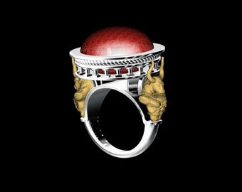 Men Silver Bull Head Ring , Men Ruby Stone Man Ring , Ruby Garnet Stone Ring , Taurus Silver Men Ring , 925k Silver Ring , Gift For Him .