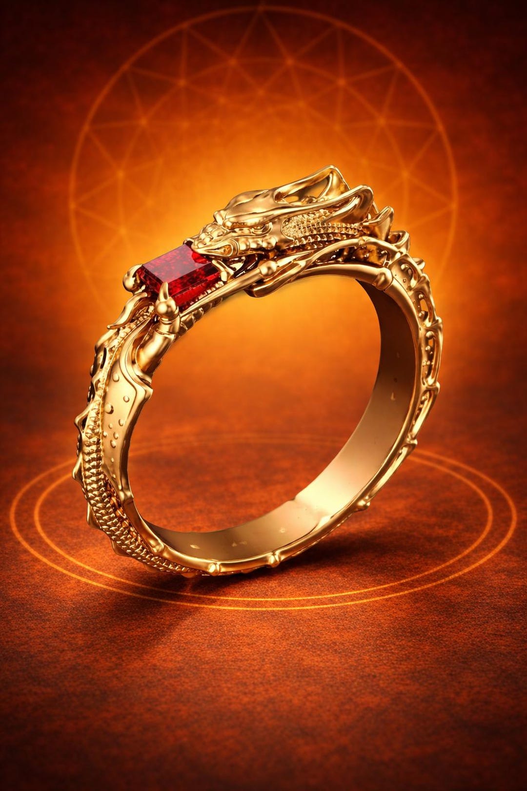 14k Yellow Gold Over Dragon Ring, Dragons Ring, Ruby Diamond Ring, Men ...