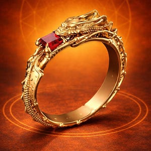 14k yellow gold over dragon ring, Dragons Ring, ruby diamond ring, men dragon ring, dragon charm, fantasy jewelry, gift for him, Gift ring