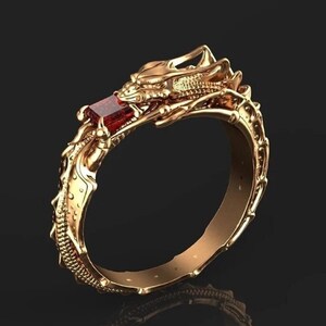14k yellow gold over dragon ring, Dragons Ring, ruby diamond ring, men dragon ring, dragon charm, fantasy jewelry, gift for him, Gift ring