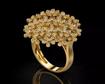 Daisy Flower Cluster Ring, 925 Sterling Silver 14K Gold Plated Ring, Floral Statement Ring, Nature Inspired Jewelry, Botanical Gift for Her.